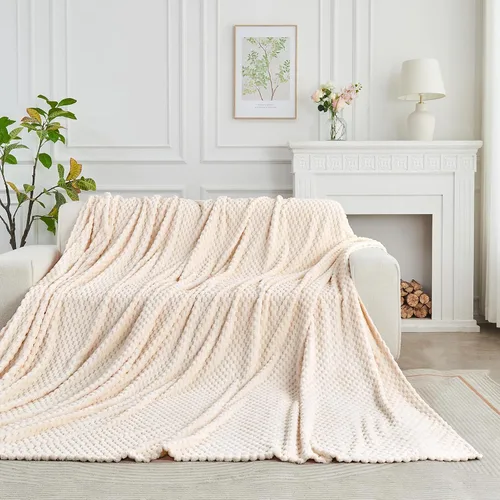 Vista 33 de FY FIBER HOUSE Manta de Vellón para Sofá 300GMS Súper Suave de Felpa Difusa Mantas y Cobijas para Sofá Cama Oficina, 40x50 Pulgadas, Beige