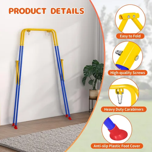 Vista 4 de Juego de columpios 3 en 1 para niños pequeños, juego de columpios para bebés con soporte plegable de metal para jugar al aire libre/interior, diseño