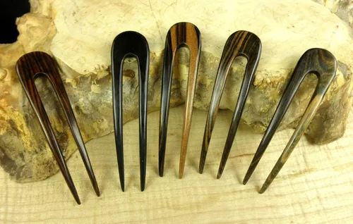 Vista 7 de JWL (1) S.E. Asian Ebony Dos puntas curvadas 4.5 pulgadas horquilla de pelo Pic Pin Fork - Estilo hawaiano