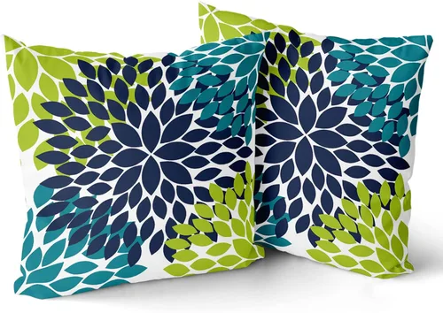 Vista 17 de Juego de 2 fundas de almohada de 18 x 18 pulgadas, diseño de dalias de color azul claro, modernas, rústicas, decorativas, de algodón, con Azul