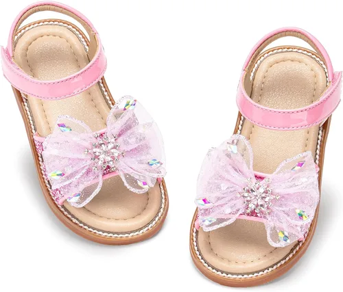 Vista 8 de Sandalias de verano para niñas con puntera abierta, sandalias planas de princesa con suela cómoda D742 Oro