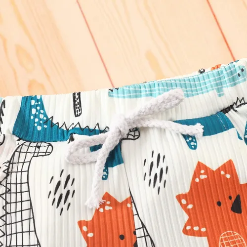 Vista 5 de Conjunto de ropa de 2 piezas de ropa de 2 piezas con estampado de dinosaurios de dibujos animados y pantalones cortos con cordón