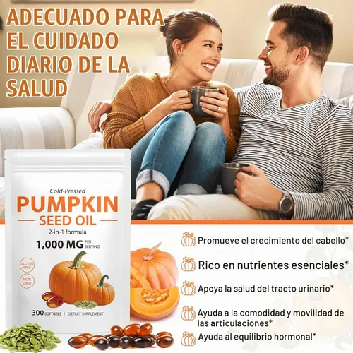Vista 5 de ITSDAWN Cápsulas de aceite de semilla de calabaza, extracto de semilla de calabaza 2 en 1, 300 cápsulas blandas, apoya el crecimiento del cabello