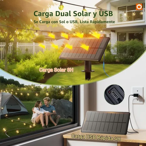 Vista 2 de addlon Cadena de luces solares para exteriores de 25 pies con alimentación solar, resistente al agua con control remoto, cadena de luces solares