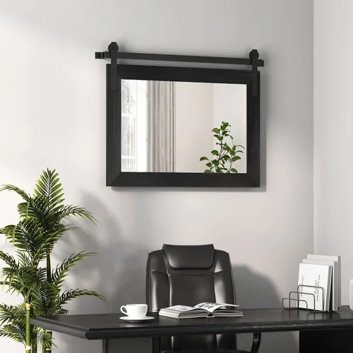 Vista 2 de COGOOD Espejo de puerta de granero de granja, 25 x 18 pulgadas, espejo decrativo con marco de madera rústica para baño, sala de estar, decoración