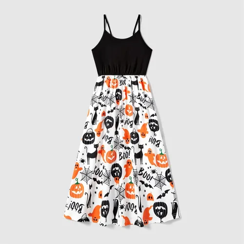 Vista 2 de PATPAT Trajes familiares a juego para mamá y yo, vestidos con estampado de hojas, tirantes delgados, casual, sin mangas, trajes a juego