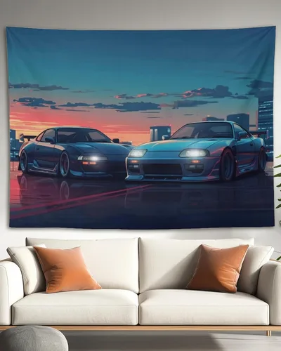 Vista 15 de QEOPGNE Tapiz de pared grande Jdm Anime Sunset Japanese Car S13, tapiz de pared para dormitorio, sala de estar, decoración estética, tapices de 30 x