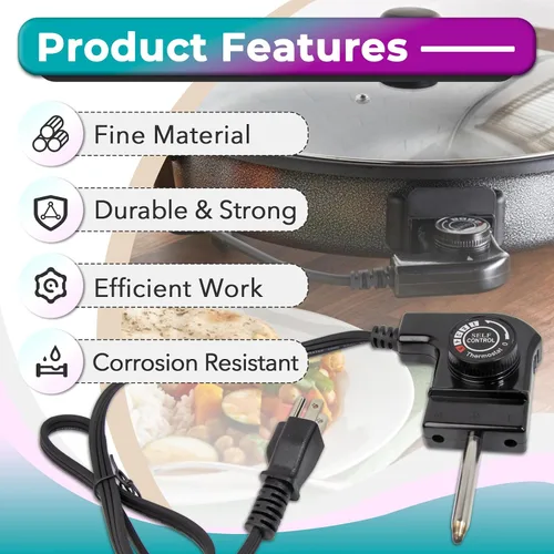 Vista 4 de Cable de sonda de termostato ajustable compatible con ahumadores Masterbuilt y planchas eléctricas, cable de alimentación de 15 A/125 V con control