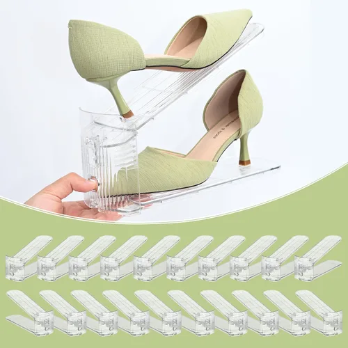 Vista 14 de Paquete de 12 Organizador de Ranuras para Zapatos para Closet, Apilador de Zapatos Ajustable y Ahorrador de Espacio, Almacenamiento de Zapatos