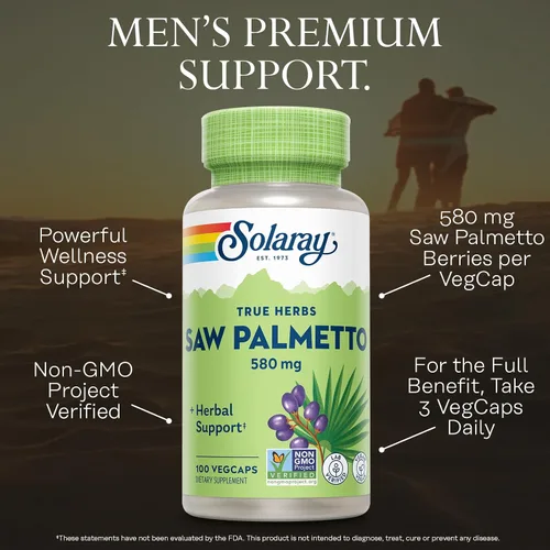 Vista 3 de SOLARAY Saw Palmetto Berries 580mg - Suplementos de bienestar para hombres - Saw Palmetto para hombres a medida que envejecen - 3 cápsulas vegetales