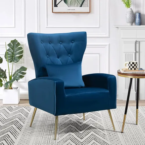 Vista 10 de ZJhome Sillas Modernas para Sala de Estar de Terciopelo Silla de Acento Sillón con Almohada Lumbar, Sillas de Dormitorio de Respaldo Alto Silla