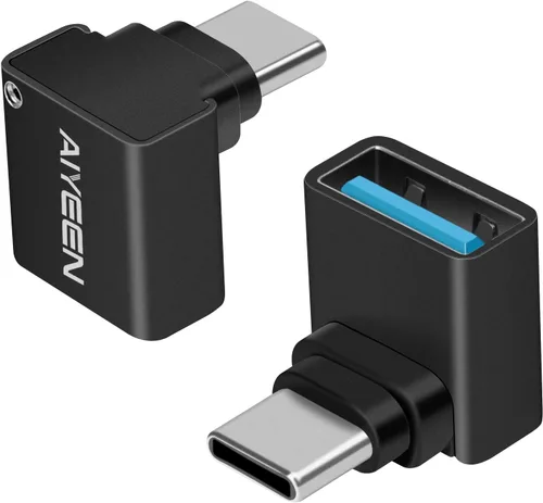 Vista 9 de Adaptador USB C a USB (paquete de 2), adaptador USB-C macho de 45 grados a USB 3.0 hembra OTG convertidor compatible con MacBook Pro 2019/2018