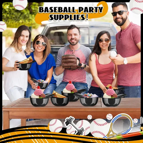 Vista 3 de Baderke Cuencos para gorra de béisbol de postre de helado, tazón de 8 onzas, mini tazones para casco, vasos de plástico para suministros de fiesta