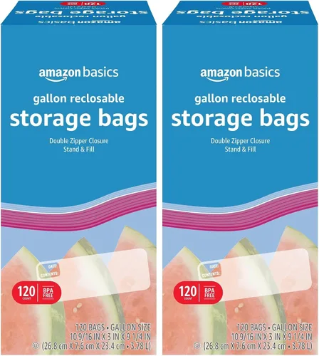 Vista 8 de Amazon Basics Bolsas de almacenamiento de alimentos con cierre de doble cremallera, soporte y base de relleno, sin BPA, 120