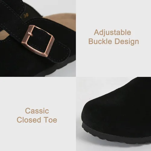 Vista 3 de Dumalum - Zuecos de ante para mujer y hombre - Sandalias ajustables con hebilla, plantilla de corcho, suelas antideslizantes - Zapatillas unisex