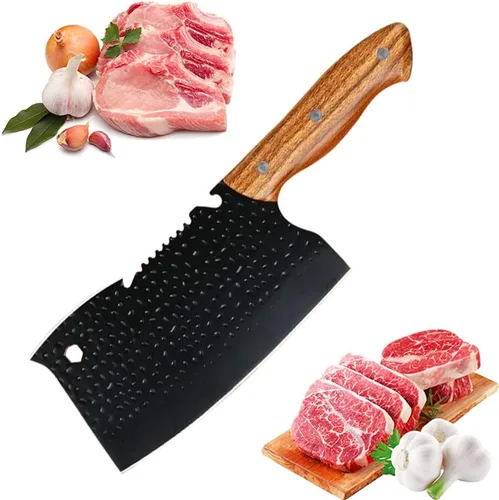 Vista 11 de Cuchillo de chef serbio de forja, cuchillos de corte de espiga completa de acero revestido de alto carbono Almasi Carnicero para cocina, al aire