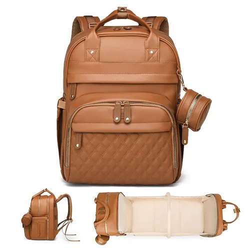 Vista 24 de ANWTOTU Mochila Bolsa para Pañales, Verde militar Mochila de viaje impermeable multifuncional con cambiador, estuche para chupete y correas