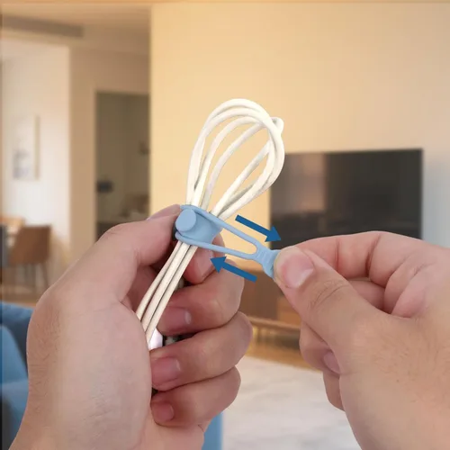 Vista 7 de 10 bridas de silicona reutilizables para cables de datos, auriculares, cargadores y cables, organizador de cables multiusos, accesorios de oficina