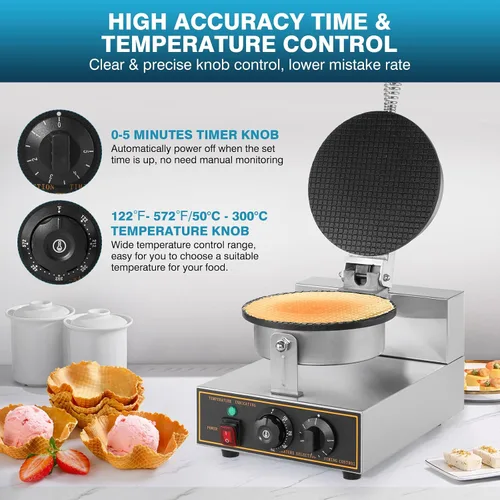Vista 4 de IRONWALLS Máquina comercial para hacer gofres, 110 V, 1200 W, de acero inoxidable, eléctrica, para hacer gofres con bandeja de horno antiadherente
