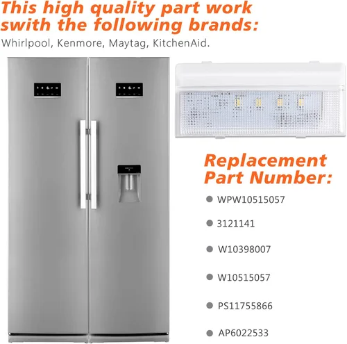 Vista 5 de W10515057 Luz de refrigerador para refrigerador Whirlpool Luz de repuesto LED, Whirlpool WRS325FDAM04 Luz WRS325FDAM02 Luz WPW10515057