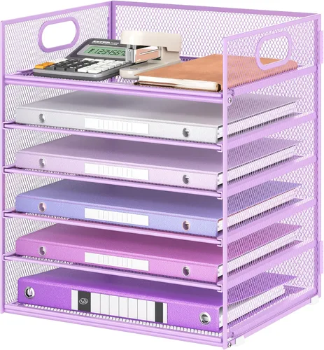 Vista 23 de Lavatino Organizador de Archivos de Escritorio de 5 Bandejas, Organizador de Bandejas de Cartas de Malla Negra con Asa, Organizador de Archivos