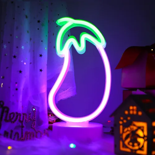Vista 10 de Letrero de neón de plátano, luz LED WIOSOUL Banana con base para decoración de mesa, lámpara LED USB / batería alimentada por batería para hombre
