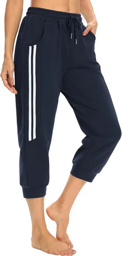 Vista 2 de KaiDi Pantalones capri para mujer, pantalones capri casuales con bolsillos, pantalones capri para yoga, pantalones de entrenamiento con cordón