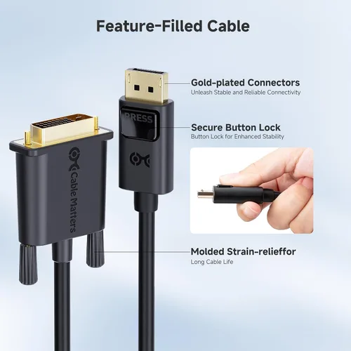 Vista 5 de Cable Matters puerto de visualización en dorado a cable DVI 1080p Full HD, compatible con DP/DP++, espejo o pantalla extendida, conectores