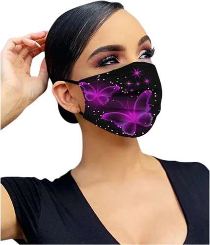 Vista 4 de Paquete de 50 mascarillas desechables para adultos y mujeres, diseño de mariposas, para el cuidado de la piel, transpirable, filtro de 3 capas