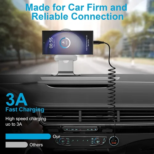 Vista 5 de Cable USB C retráctil, paquete de 2 cables de carga rápida USB-C a tipo C de 3 pies para automóvil, cable de carga USB-C para Samsung Galaxy S26 S25
