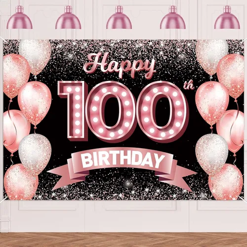 Vista 334 de Cartel de feliz cumpleaños décimo oro rosa, telón de fondo, saludos a 10 años, globos de confeti, decoración temática para niñas de 10 años
