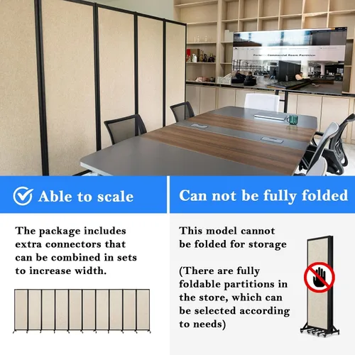 Vista 3 de Room Partition 2.0 Versión de actualización,6'L* 6'7"H,3 Panel, Beige Freestanding Rolling Dividers with Wheels,Office privacy screen Divider Wall