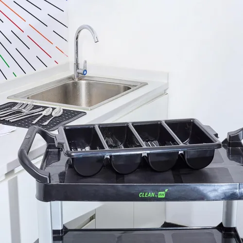 Vista 6 de Restaurantware - Organizador de cubiertos de 21.9 x 14.2 x 3.5 pulgadas, 1 bandeja de cubiertos resistente a las grietas - 4 compartimentos, asas