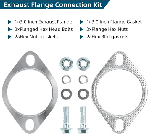 Vista 9 de Kit de conexión de brida de escape de PALOZO en acero inoxidable, 2 pernos de 3 pulgadas/76 mm de brida de escape y junta con pernos y tuercas