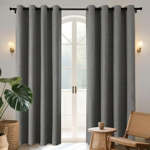 Vista 17 de Joydeco Cortinas opacas de 84 pulgadas de largo, 2 paneles burg, cortinas de oscurecimiento de habitación para dormitorio, cortinas térmicas Negro