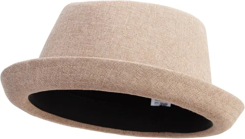 Vista 6 de e4Hats Gran tamaño de lino de poliéster mezclado porkpie Upbrim Fedora Gris