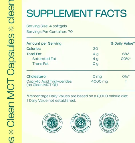Vista 2 de LevelUp Clean MCT - Cápsulas de aceite 100% caprílico C8 para energía, concentración, control de peso, salud intestinal, supercombustible cerebral