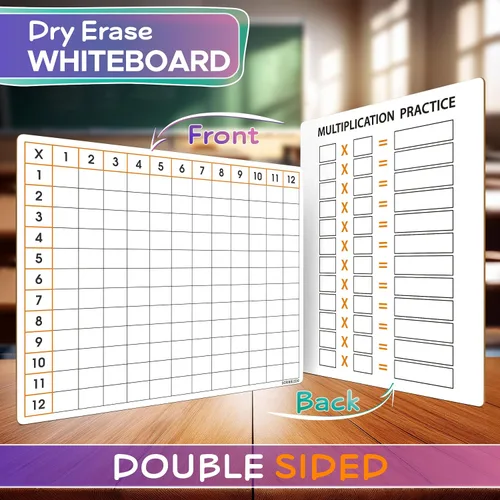 Vista 3 de SCRIBBLEDO Tabla de multiplicación de borrado en seco de 11 x 14 pulgadas, mesa de multiplicación de doble cara, tabla de tiempos de matemáticas