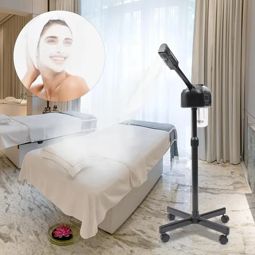 Vista 3 de Vaporizador facial para cara, profesional LCD de niebla caliente, vaporizador facial portátil de ozono para limpieza facial profunda, temporizador