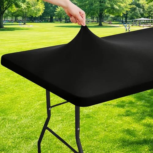 Vista 12 de Moosfor Mantel rectangular de elastano de 4 pies, manteles elásticos ajustables para pícnic, funda elástica y lavable para mesa de patio para Azul