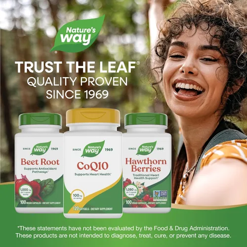 Vista 7 de Nature's Way CoQ10 con ubiquinona, apoya la salud del corazón*, apoya la producción de energía celular*, 100 mg por porción, 120 cápsulas blandas