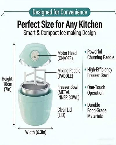 Vista 7 de Mini máquina de helados pequeña para el hogar, solo 15 minutos, mini máquina de helados, máquina de postres de un solo toque, porción individual