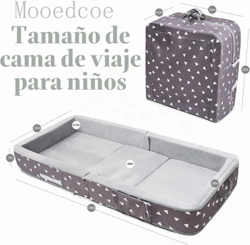 Vista 4 de Cama plegable para niños pequeños con lados, cama plegable para niños de viaje, espuma (estrella), color gris
