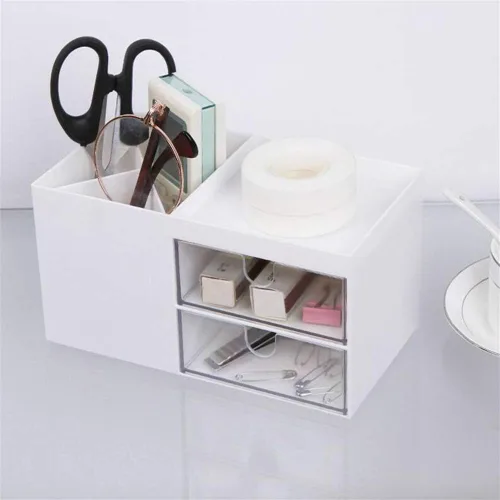 Vista 2 de Caja organizadora de escritorio, mini almacenamiento de escritorio para suministros de oficina, organizador de almacenamiento de cosméticos