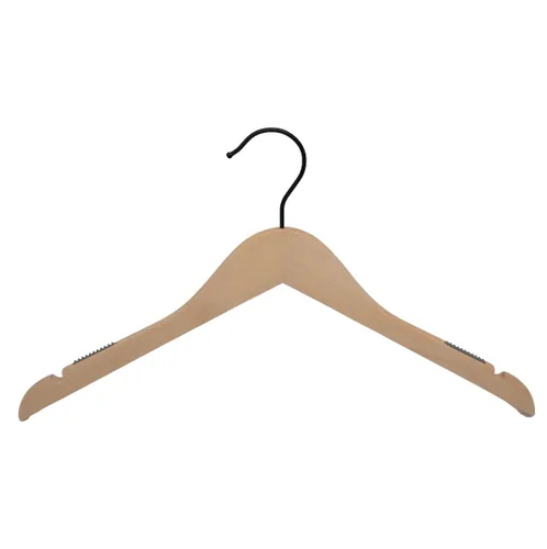 Vista 4 de NAHANCO Wooden Shirt Hanger, 17" - High Gloss Black with Gold Hook (Pack of 25)