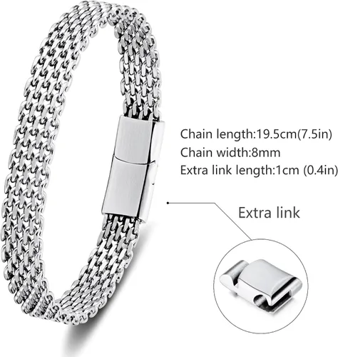 Vista 2 de LUCKY2+7 Pulseras para hombre, acero inoxidable, cierre magnético, cadena franco, pulsera para hombre