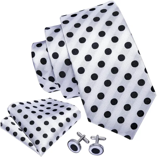 Vista 42 de Barry.Wang Corbatas de seda para hombre, diseño de lunares, gemelos cuadrados de bolsillo, gemelos para negocios, boda