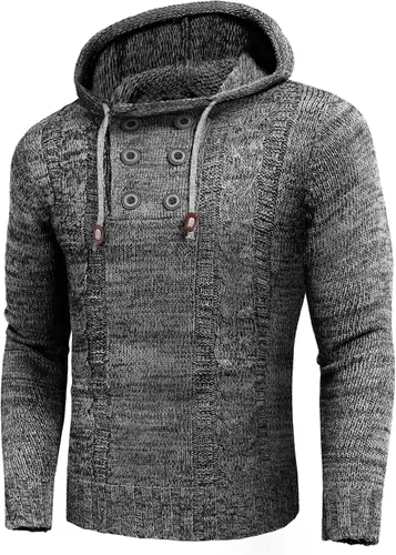 Vista 2 de COOFANDY Sudaderas con capucha de punto para hombre, suéteres casuales de cuello alto de manga larga
