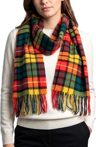 Vista 14 de Bufanda de cachemira Achillea con tartán a cuadros - Bufanda clásica de invierno para hombres y mujeres, regalo de vacaciones de herencia escocesa
