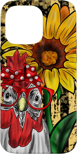 Vista 21 de iPhone 16 doméstico pollo vidrio bandera americana girasol retro divertido caso